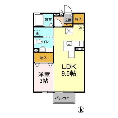 ALPENひたち野(1LDK/1階)の間取り写真
