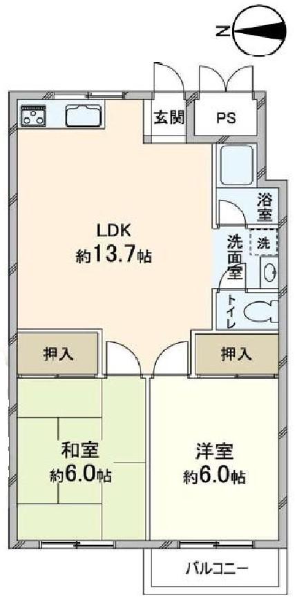 松ヶ丘コーポ(2LDK/2階)の間取り写真