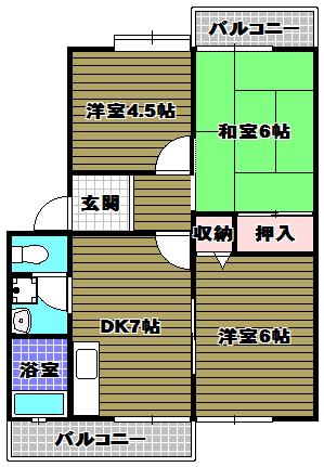 コーポ都築(3DK/1階)の間取り写真
