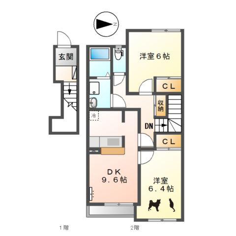 パークヒルズ城土(2DK/2階)の間取り写真