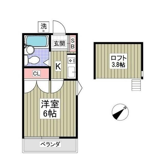 リバーハイツII(1K/2階)の間取り写真