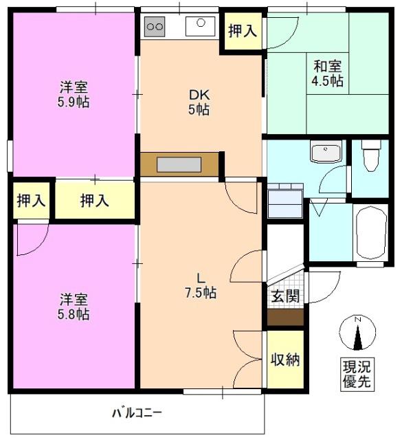 グラースノザワ(3LDK/2階)の間取り写真