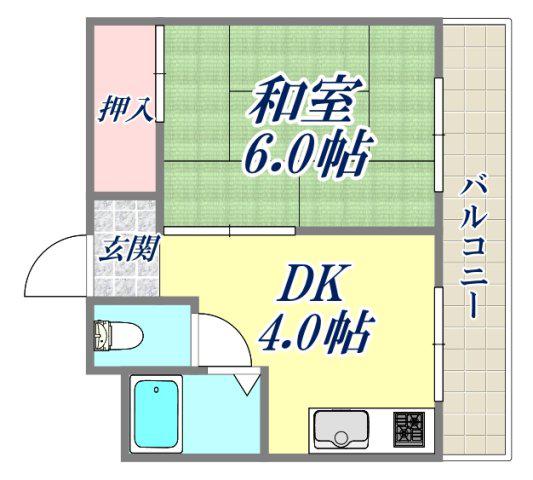 竹馬ビル(1DK/5階)の間取り写真