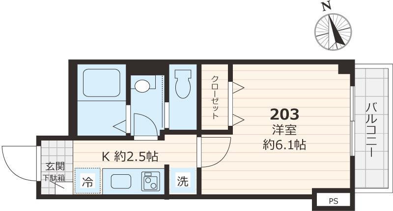 ＪＲ山手線 池袋駅 徒歩7分 3階建 築6年(1K/2階)の間取り写真