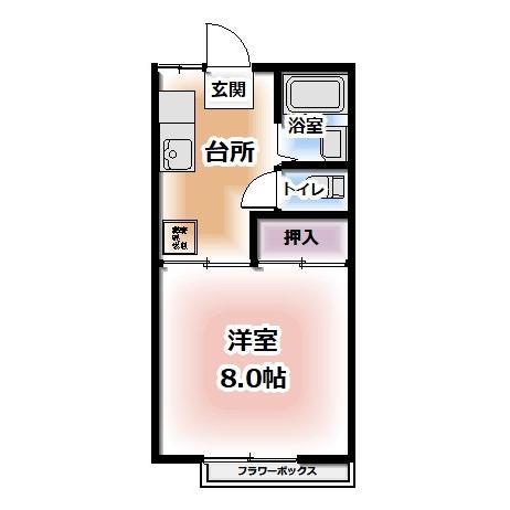 ルネッサ泉B(1K/2階)の間取り写真