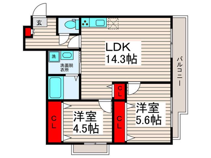 第2スカイハイツ足立(2LDK/2階)の間取り写真