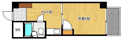 中広ハウス(1K/4階)の間取り写真