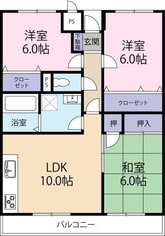 セントラルコート沖浜(3LDK/3階)の間取り写真
