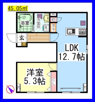 AF MKレジデンス3(1LDK/1階)の間取り写真