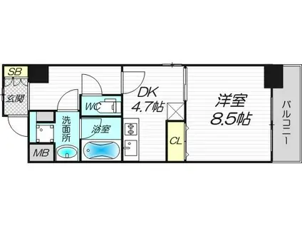 エイペックス梅田東II(1DK/2階)の間取り写真