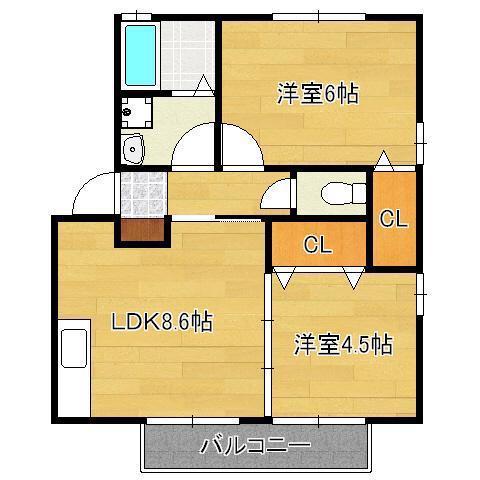 グランデール太賀(2LDK/2階)の間取り写真