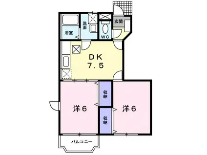 プルメリアA(2DK/1階)の間取り写真