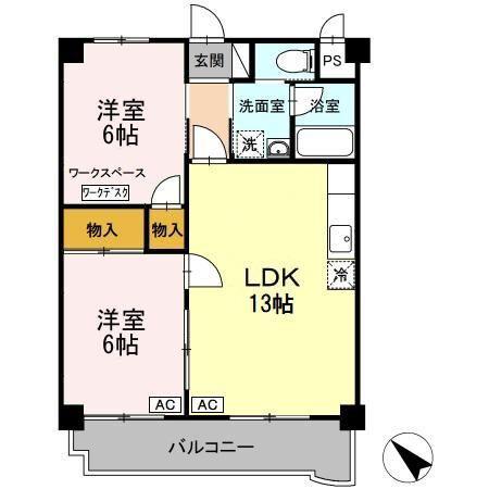 マンション 杏明館(2LDK/3階)の間取り写真