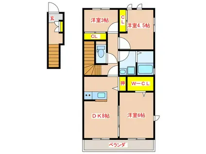 ウエスト(3DK/2階)の間取り写真