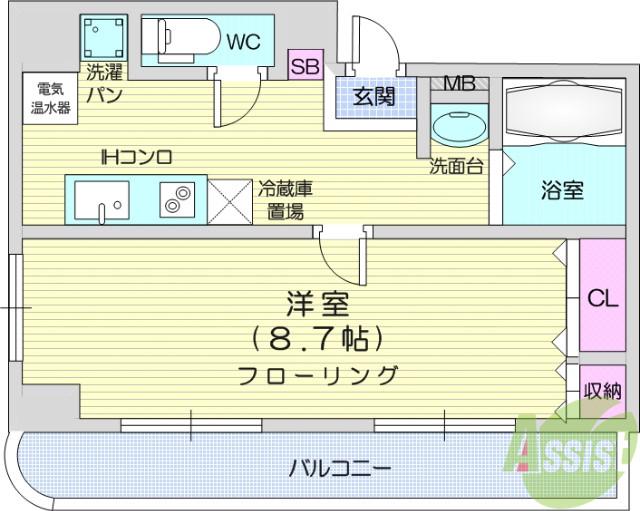 マインド祐(1K/4階)の間取り写真