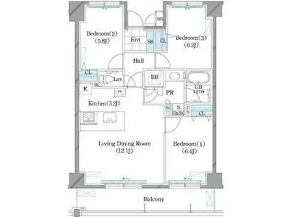 ホーリーフォート南平岸(3LDK/2階)の間取り写真
