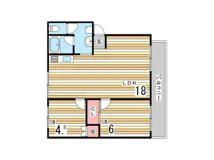 岩園サニーハイツB棟(2LDK/4階)の間取り写真