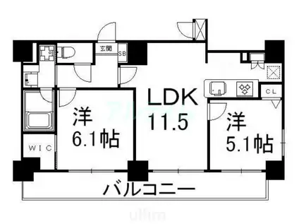 ALTA京都堀川ウインドア(2LDK/11階)の間取り写真