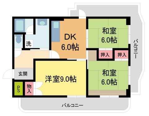 ソレイユ山本(3DK/5階)の間取り写真