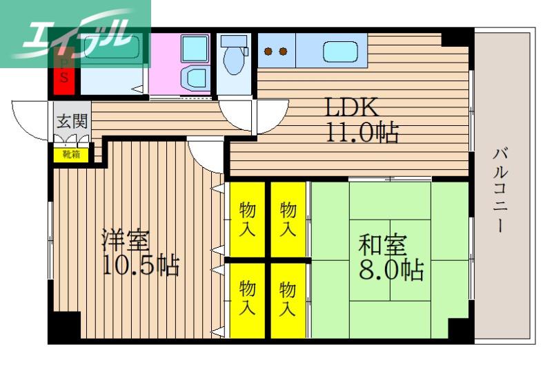 プレジデント高柳(2LDK/6階)の間取り写真