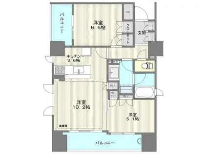 シティハウス門前仲町(2LDK/13階)の間取り写真