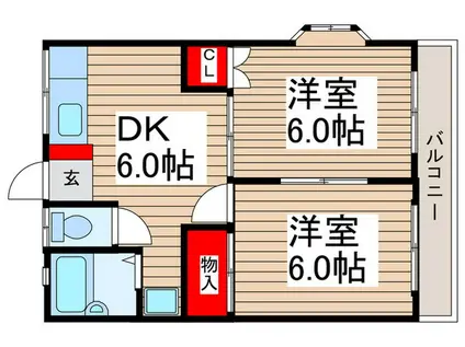 サンライズ雪平(2DK/2階)の間取り写真