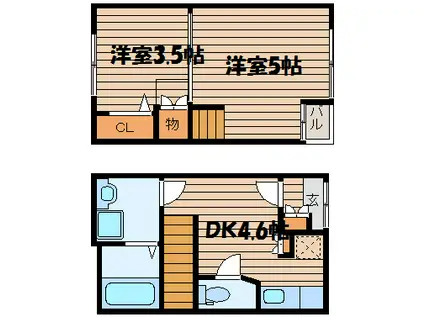 ローザハイム通町西棟(2DK/1階)の間取り写真