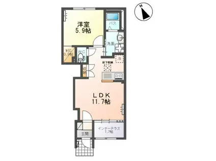 クレストコートII(1LDK/1階)の間取り写真