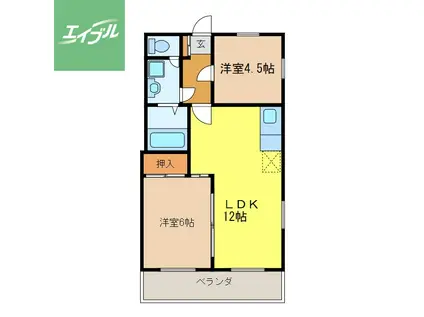 ルミエール多比良(2LDK/5階)の間取り写真