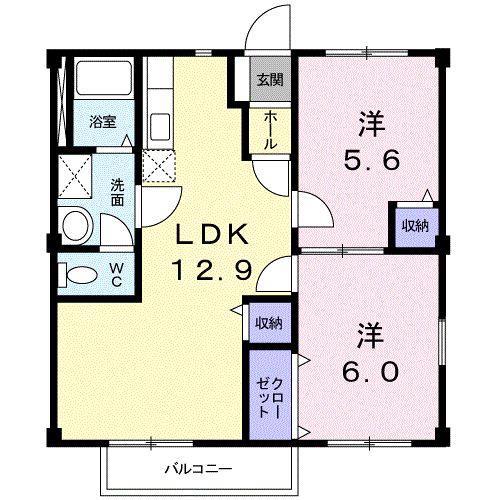 ニューシティ黒木(2LDK/2階)の間取り写真