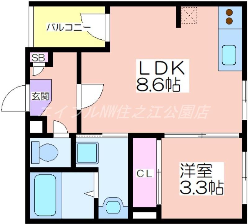 ハーモニーテラス安立IV(1LDK/2階)の間取り写真