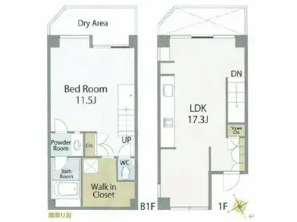 ヒルハイツ代官山(1LDK/1階)の間取り写真