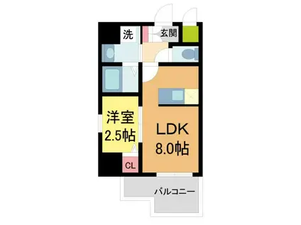 ONLYONEキセラタウン(1LDK/8階)の間取り写真