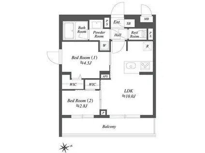 ブランシエスタ用賀(2LDK/4階)の間取り写真
