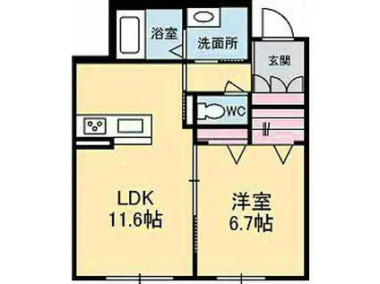 べレオ末広(1LDK/1階)の間取り写真