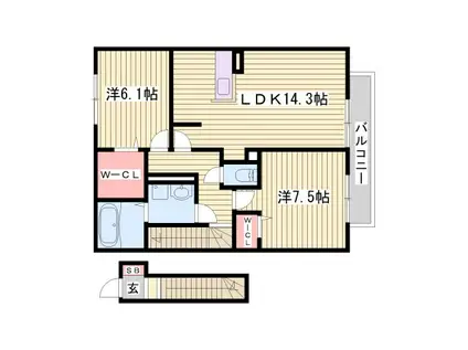 シャルマンハイムB(2LDK/2階)の間取り写真