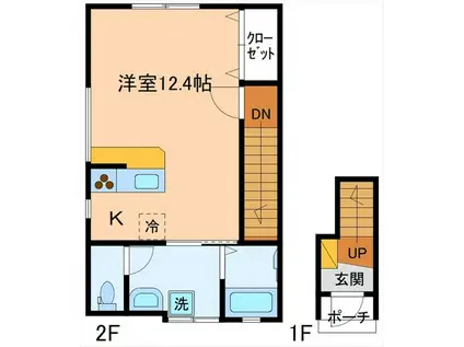 リベージュ B棟(ワンルーム/2階)の間取り写真