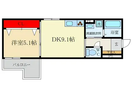 イリスコート忍ケ丘III(1LDK/2階)の間取り写真