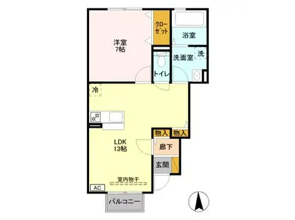 スマートハイツ B(1LDK/1階)の間取り写真