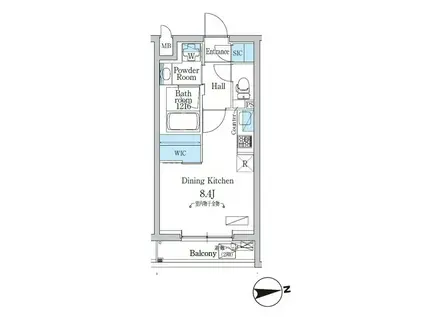 デュオフラッツ千歳船橋(ワンルーム/1階)の間取り写真