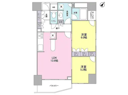 LASANTE五反田(2LDK/5階)の間取り写真