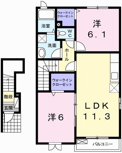 シルフィード(2LDK/2階)の間取り写真