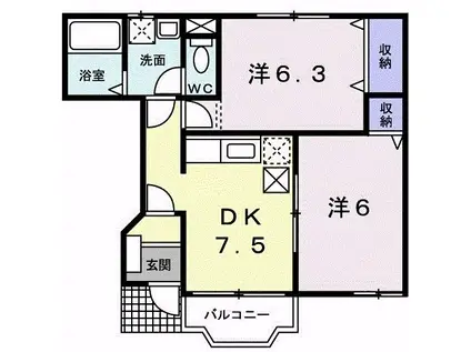 ニューグランポルテ B(2DK/1階)の間取り写真