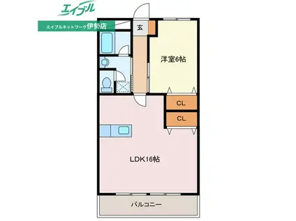 伊勢スカイマンション(1LDK/2階)の間取り写真