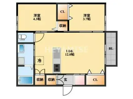 グランエム(2LDK/1階)の間取り写真
