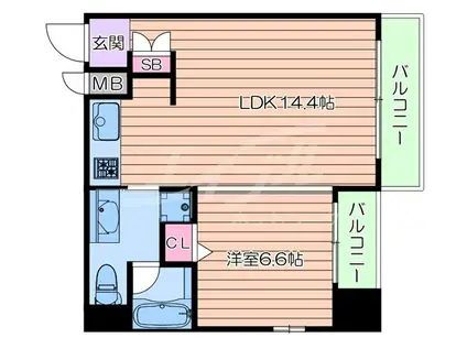 クリスタルブライト天満橋・リバーサイド(1LDK/4階)の間取り写真