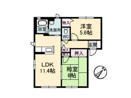 ハピネスK-B棟(2LDK/2階)の間取り写真