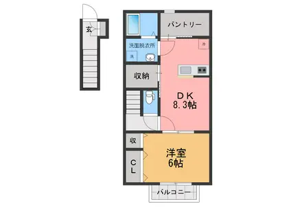 エスペランサ八幡(1LDK/2階)の間取り写真