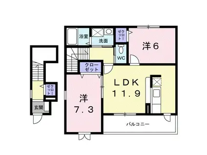 エスポワールTU(2LDK/2階)の間取り写真