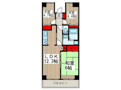 プロスペール谷塚1番館(3LDK/4階)の間取り写真